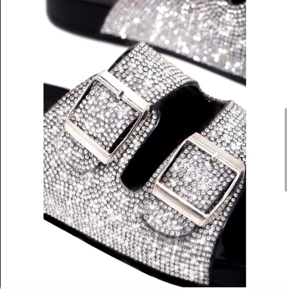 Jelly Double Duckle Rhinestone Slip On Sandals - Picture 5 of 8